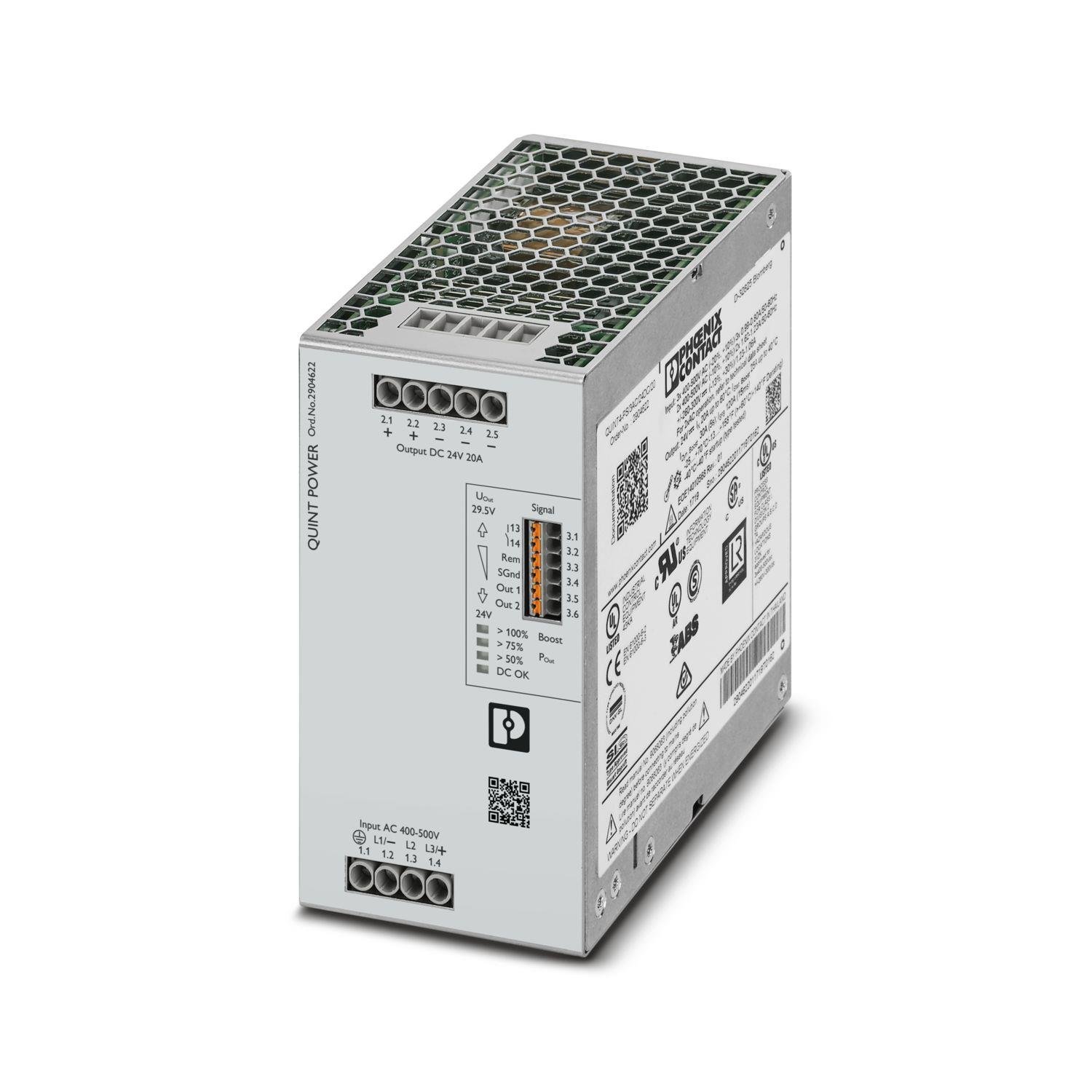 Phoenix Contact 2904622 QUINT4-PS/3AC/24DC/20 | 24V 20A 3 Faz Güç Kaynağı | SFB Teknolojisi | NFC Ayarlanabilir | QUINT POWER 4. Nesil