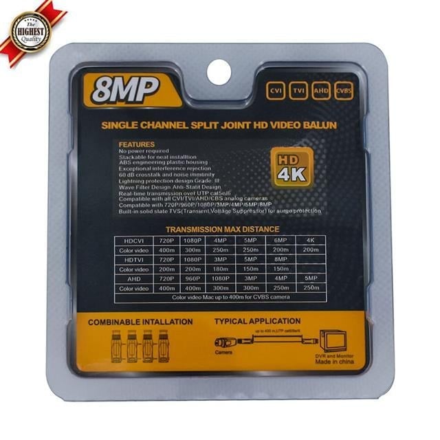 Powermaster 8MP 1080P 2KV 250-400 Metre HD-TVI-CVI-AHD-CVBS HD Video Balun PM-3889