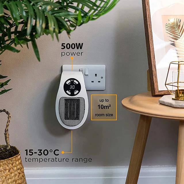 PowerMaster PM-20327 500 Watt Priz Tipi Uzaktan Kumandalı Taşınabilir Isıtıcı (Zamanlayıcı - Otomatik Kapanma)