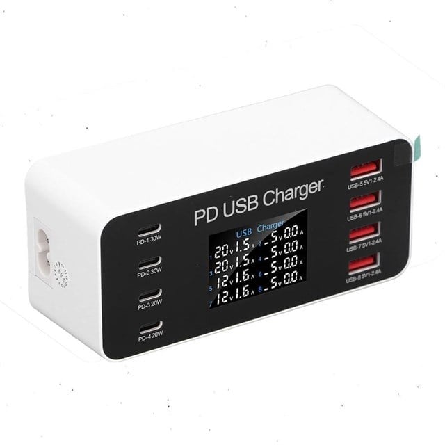 PowerMaster PM-26056 8 Port USB+PD Şarj İstasyonu (4 USB+ 4 PD)