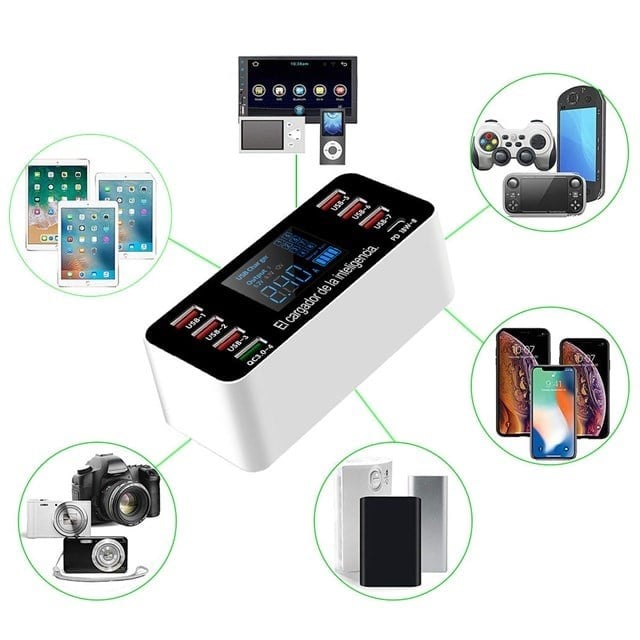 Powermaster PM-26057 8 Portlu LCD Ekranlı Akıllı USB ve Type-C PD Şarj İstasyonu