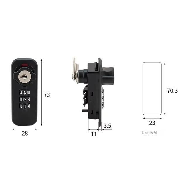 PowerMaster PM-26725 3 Haneli Şifreli Ve Anahtarlı Mekanik Siyah Çekmece Dolap Kilidi (Sol)