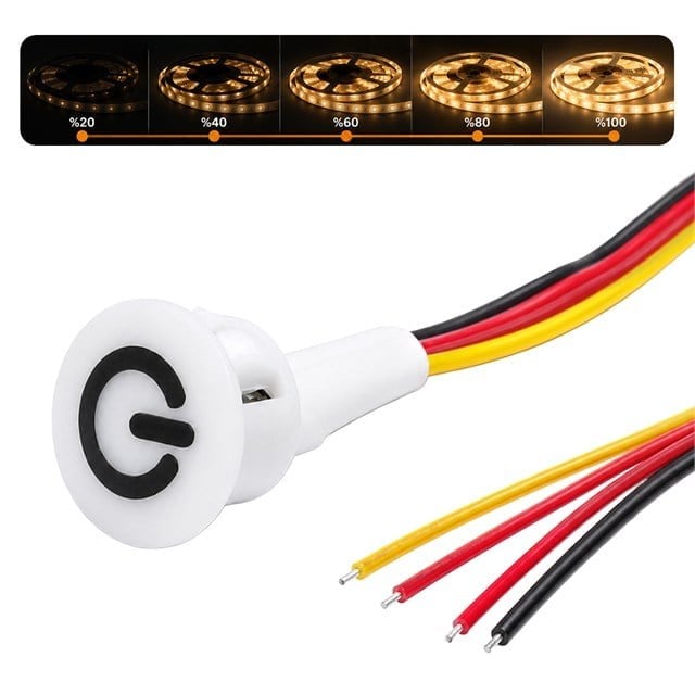 Powermaster PM-30798 12V DC 16mm Gömme Dokunmatik LED Dimmer Kontrolcüsü Switch Buton Beyaz