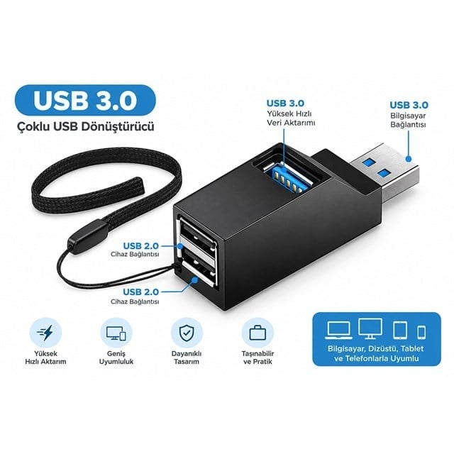 Powermaster PM-38399 3 Portlu USB 3.0 Çoklu Dönüştürücü Hub Çoklayıcı