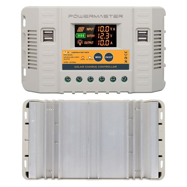 Powermaster PM-50A 12V-24V-36V-48V 50 Amper 4 USB'li Dijital Otomatik Solar Şarj Regülatörü