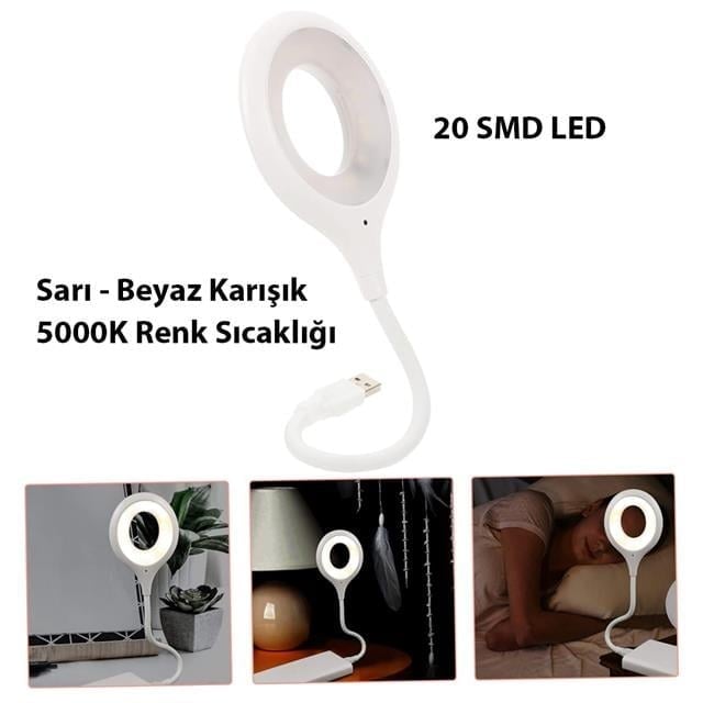 PowerMaster Portatif Akrobatik 20 SMD Ledli USB Gece Kitap Okuma Çalışma Lambası (Powerbank Uyumlu)