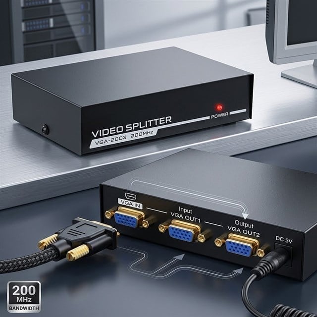 Powermaster VGA-2002 2 Port 200 Mhz 1920x1440 Vga Splıtter Dağıtıcı