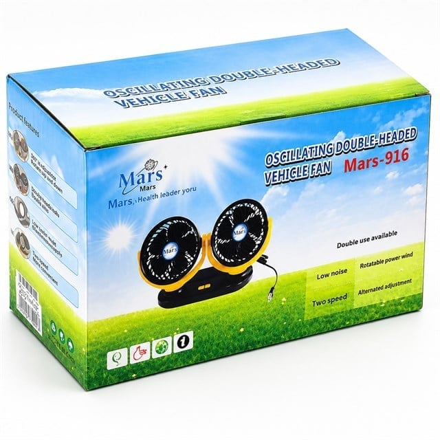 Powermaster X916 12 Volt Dc Usb Girişli Plastik Masaüstü 2'li Ev-Ofis-Araç Fan Vantilatör