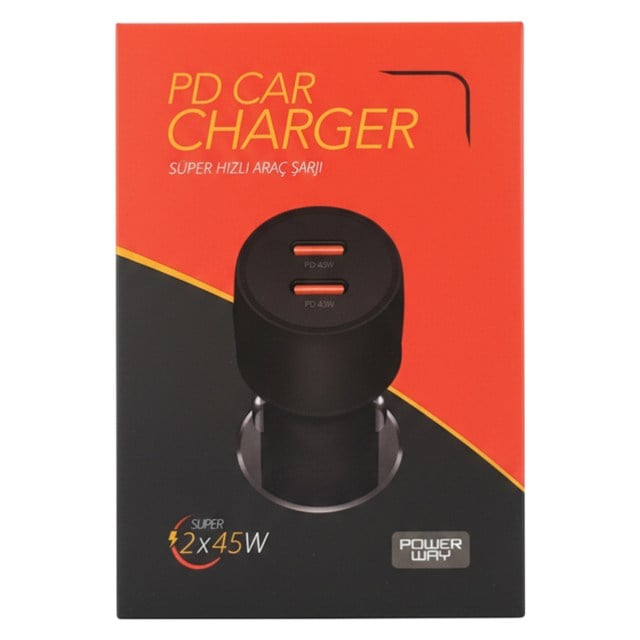 Powerway CC45 PD 2x45W Çift Type-C Çıkışlı Ultra Hızlı Araç Şarjı