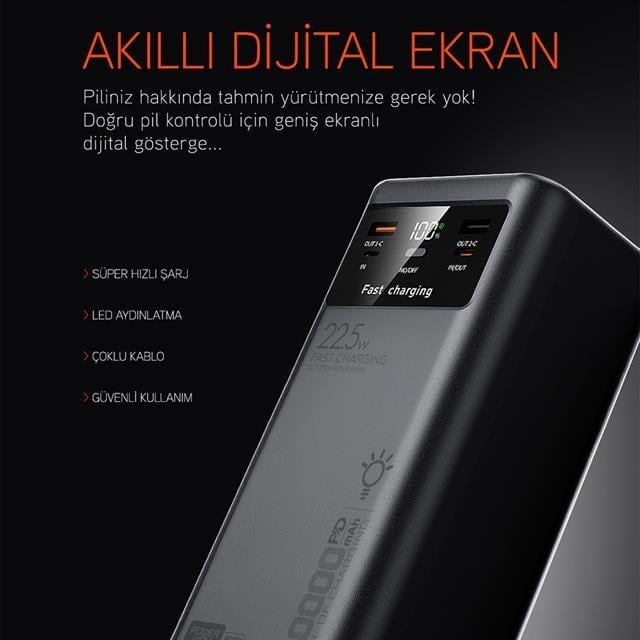 Powerway PD50 50.000mAh 22.5W Süper Hızlı Şarjlı Powerbank
