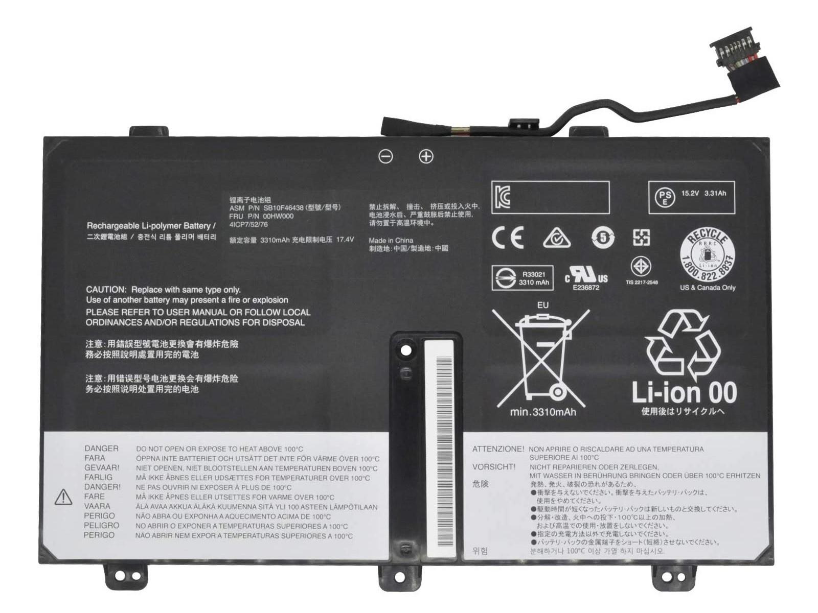 RETRO Lenovo ThinkPad Yoga 14 20D, 00HW001 Notebook Bataryası
