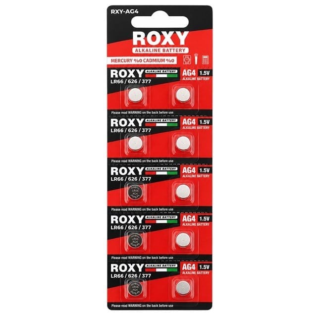 Roxy AG4 LR66 626 377 1.5V Alkalin Düğme Saat Pili 10'lu Blister Paket