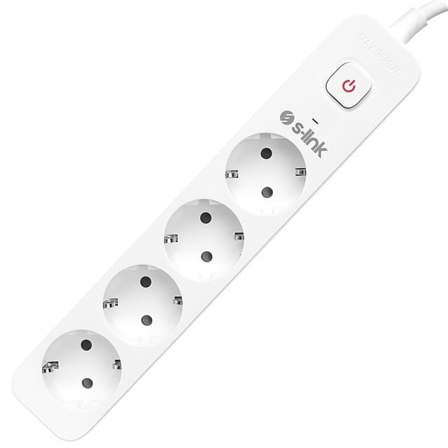 S-Link SPG401S Beyaz 1.5Mm Bakır 1.5 Metre Kablolu 750 Joule 4'lü Anahtarlı Akım Korumalı Priz