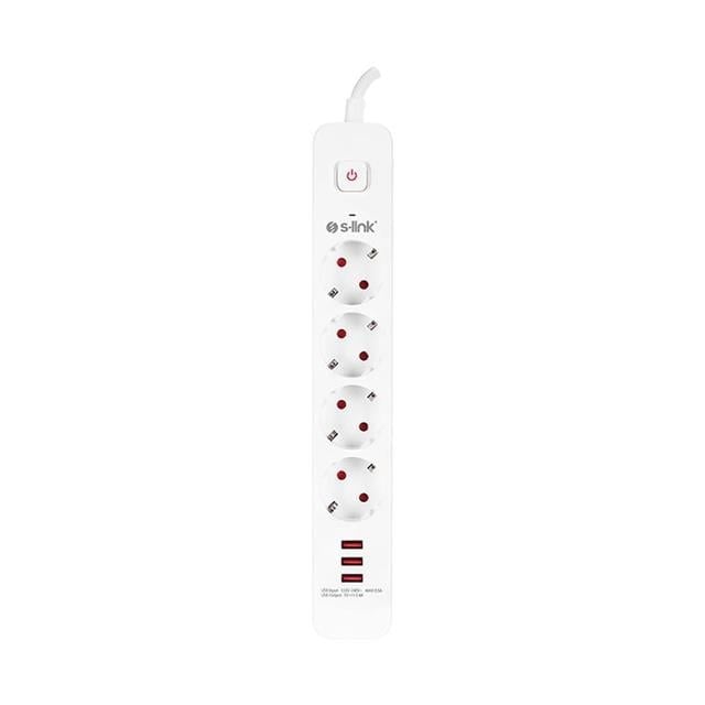 S-Link SPG403U 1.5 Metre 4lü Anahtarlı Akım Korumalı Usb Girişli