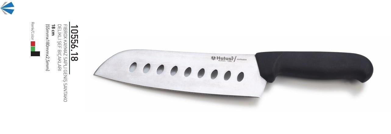 Şef Bıçağı 18 cm Delikli Fibrox Kaymaz Saplı Geniş Santako Hulusi Bıçak 55mm X 180mm X 2,5mm 10556.18