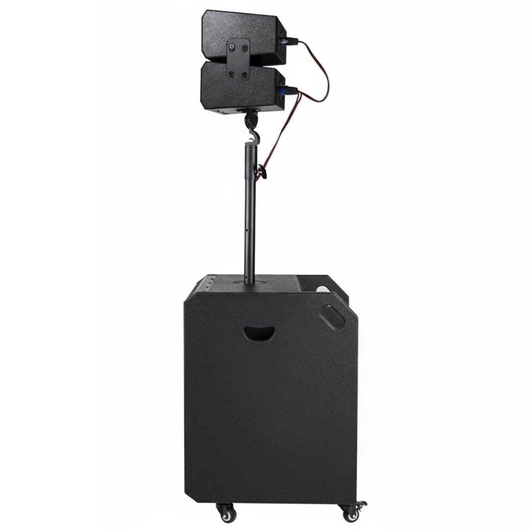 Shile SL-9 400W Aktif Kule Ses Sistemi 2 Adet Kablosuz Mikrofonlu Tekerlekli MDF Kasa Bluetooth/TWS/DSP Destekli PA Seti
