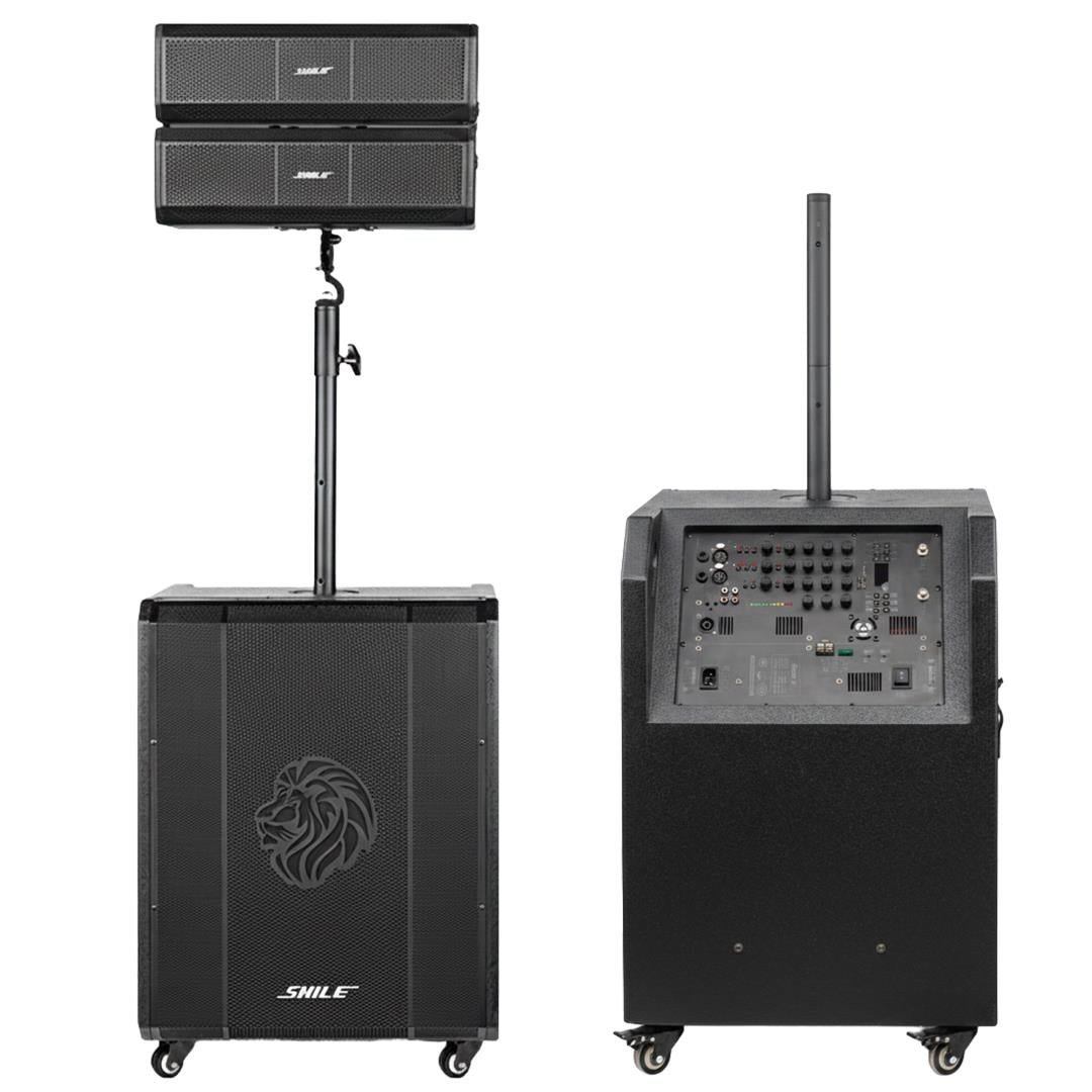 Shile SL-9 400W Aktif Kule Ses Sistemi 2 Adet Kablosuz Mikrofonlu Tekerlekli MDF Kasa Bluetooth/TWS/DSP Destekli PA Seti