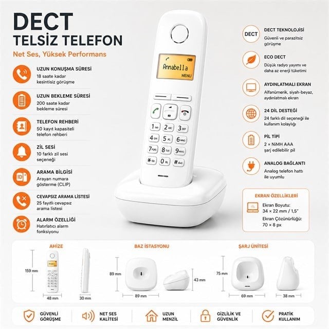 Siemens Gigaset A170 Beyaz DECT Telsiz Telefon