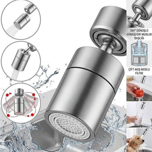 Sunup SN-29317 Çift Hız Ayarlı Gümüş Renk Musluk Başlığı