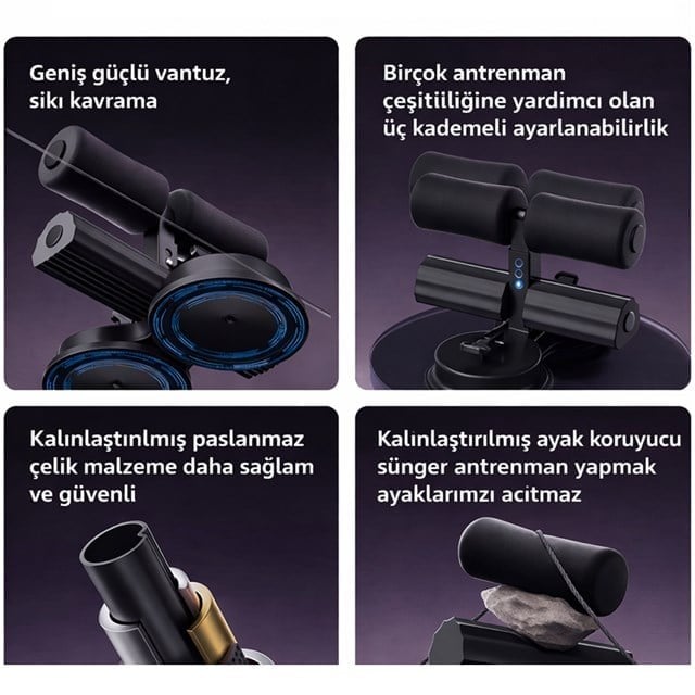Sunup SN-29962 Çift Vantuzlu  Ev Tipi 3 Kademe Boy Ayarlı Mekik - Karın Egzersiz Aleti