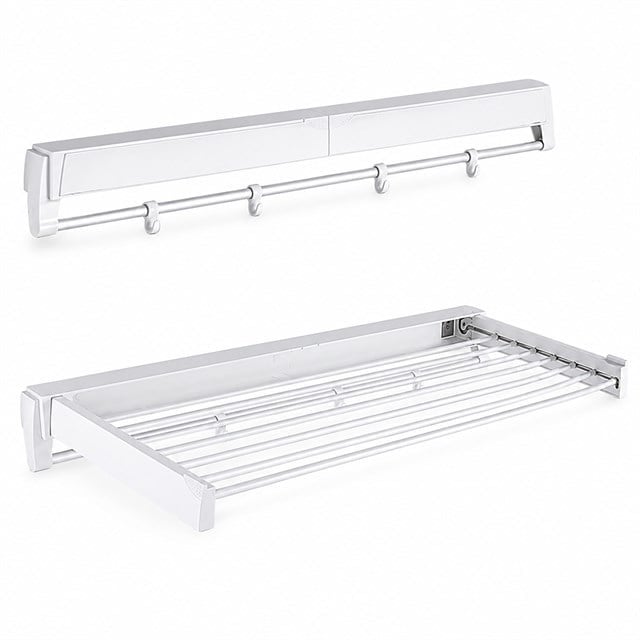 Sunup SN-37717 Katlanabilir Çamaşır Askılığı Duvara Monte Gizli Balkon Akordeon Kurutma Beyaz