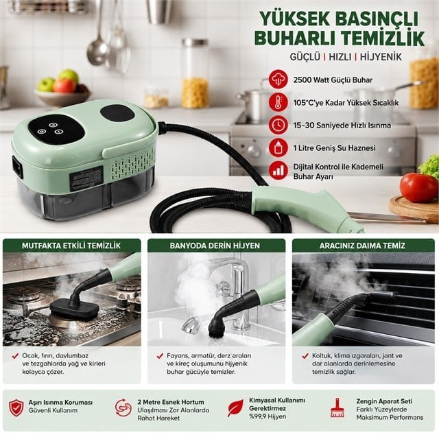 Sunup SN-37875 2500W Yüksek Basınçlı Ayarlanabilir Dijital Buharlı Temizleme Cihazı 1 Litre Su Hazneli