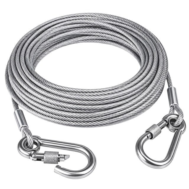 SUNUP SN-38108 10 Metre Çelik Köpek Bağlama Halatı Kilitli Karabina PVC Kaplamalı