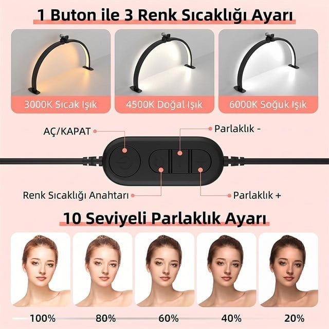 TrLed F-700A 70CM Elmas Desenli Beyaz Katlanabilir Masaüstü Manikür ve Protez Tırnak Lambası
