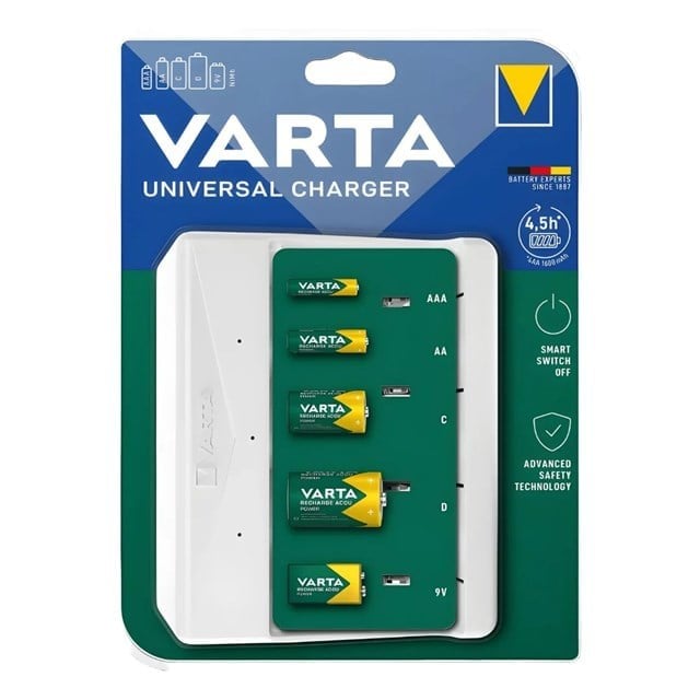 Varta 57658 Universal Charger Type-C USB Çoklu 5'li Pil Şarj Cihazı (AA / AAA / C / D / 9V)