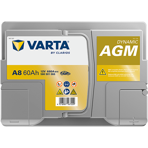 VARTA Dynamic AGM 12V 60Ah 680 CCA – Start-Stop ve xEV Uyumlu Akü