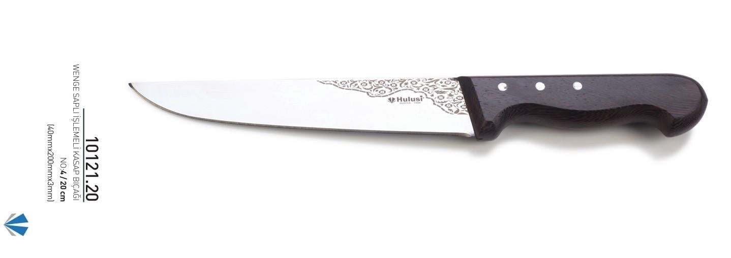 Wenge Saplı İşlemeli Kasap Bıçağı 20 cm No.4 Hulusi Bıçak 40mm X 200mm X 3mm 10121.20
