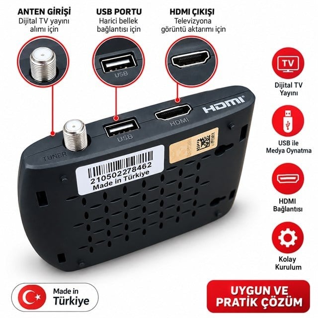 Wismann W2000 Full HD Dijital Mini Uydu Alıcısı HDMI TKGS 8000 Kanal Hafızalı