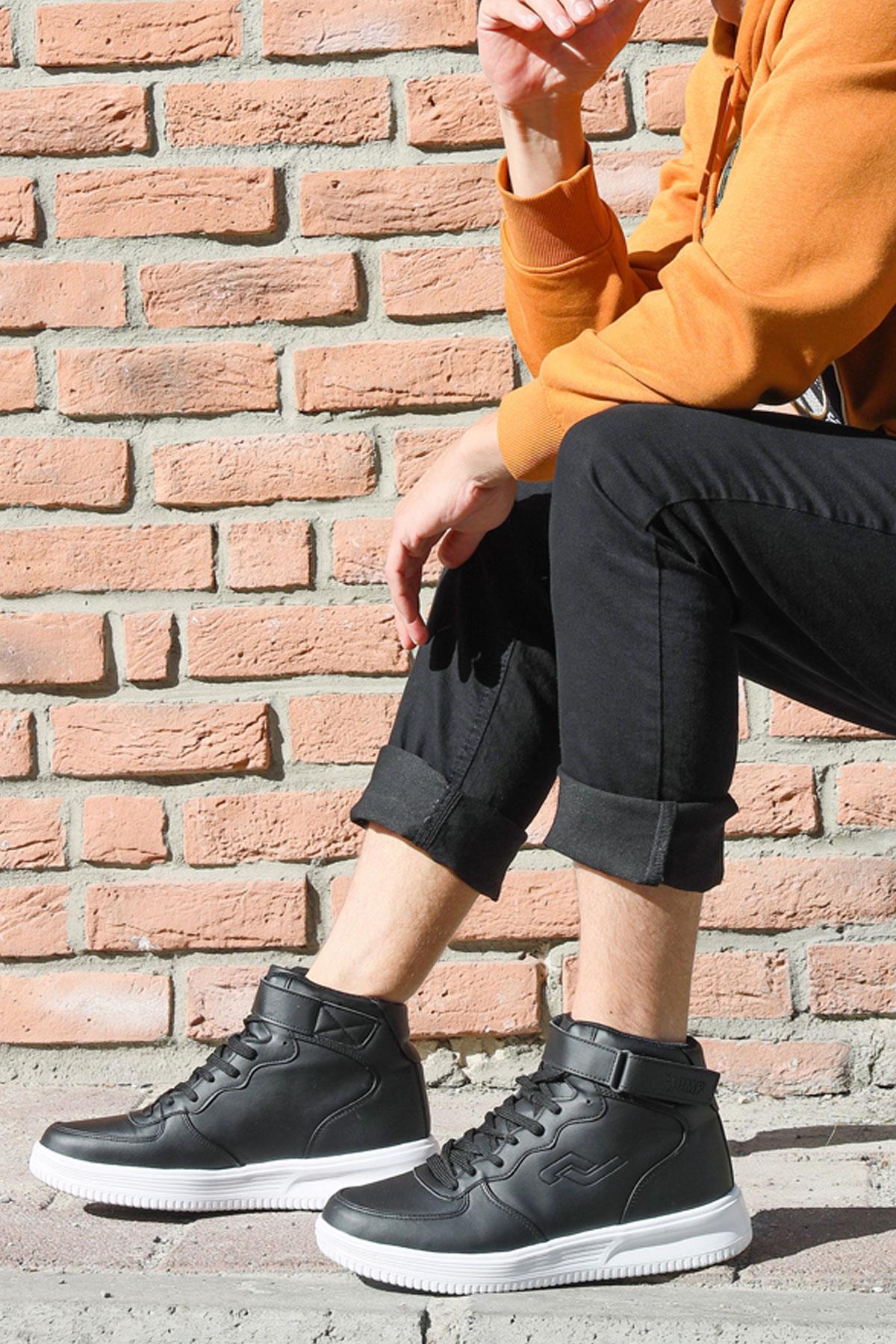 16309 Yüksek Bilekli Siyah - Beyaz Erkek Sneaker Günlük Spor Ayakkabı