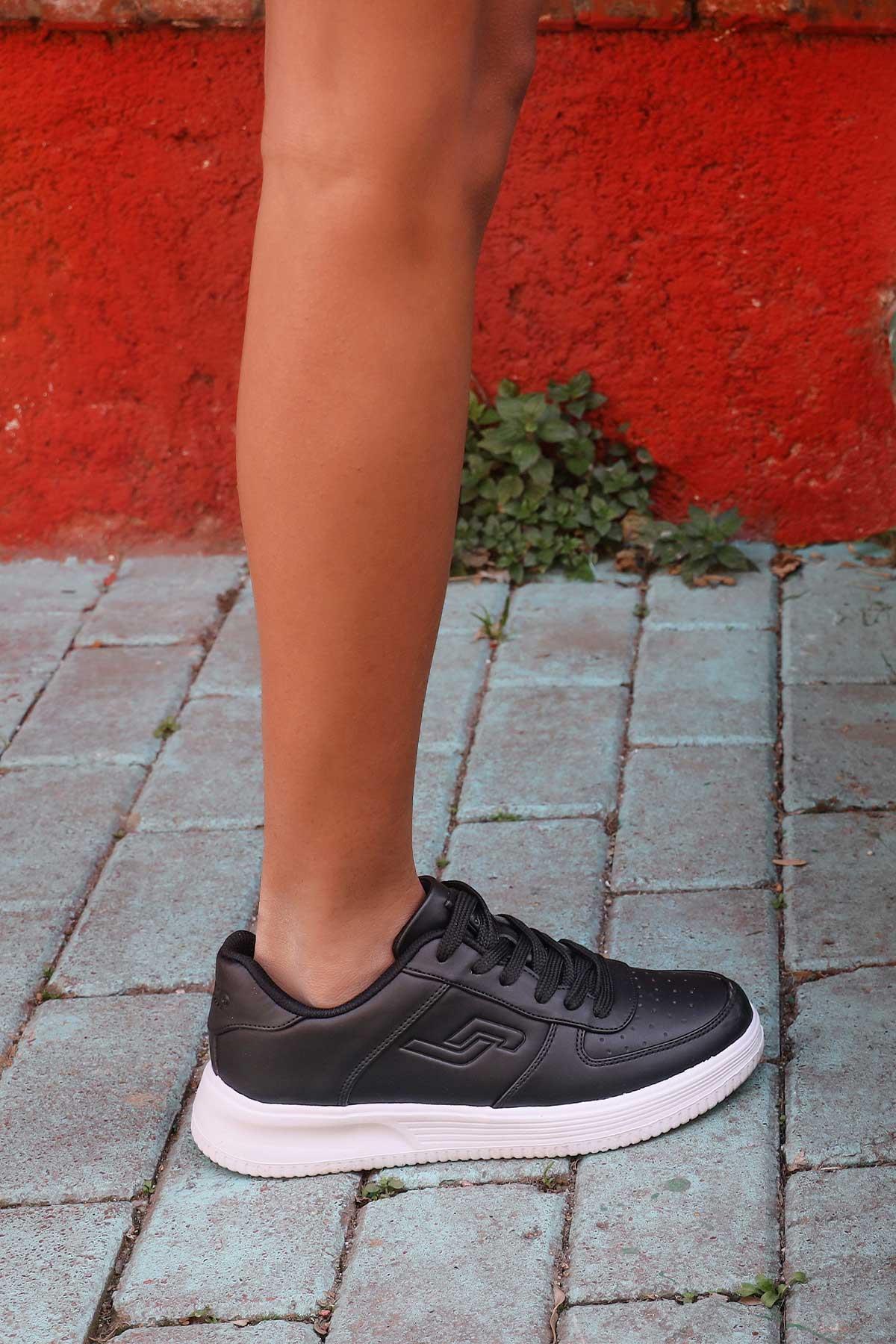 21516 Siyah - Beyaz Kadın Sneaker Günlük Spor Ayakkabı