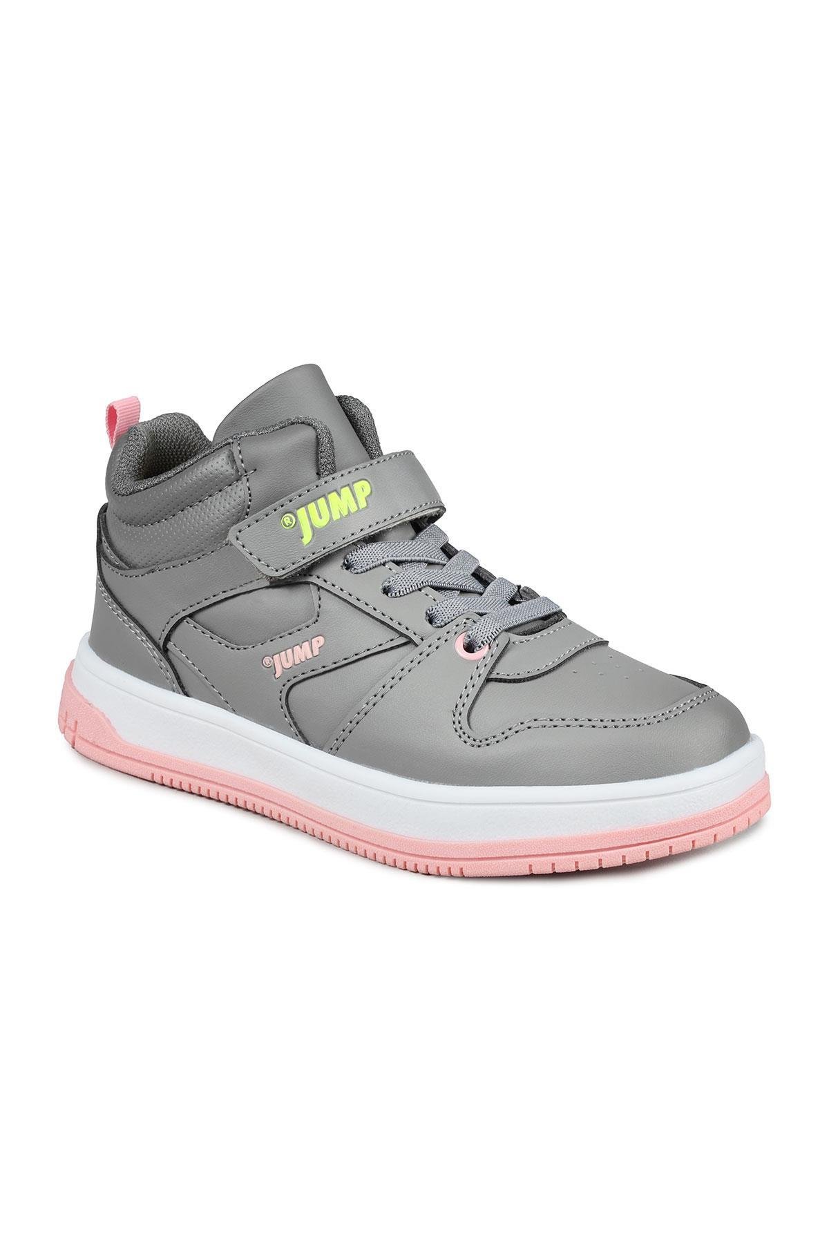 27758 Cırtlı Yüksek Bilekli Gri - Somon Pembe Kız Çocuk Sneaker Günlük Spor Ayakkabı