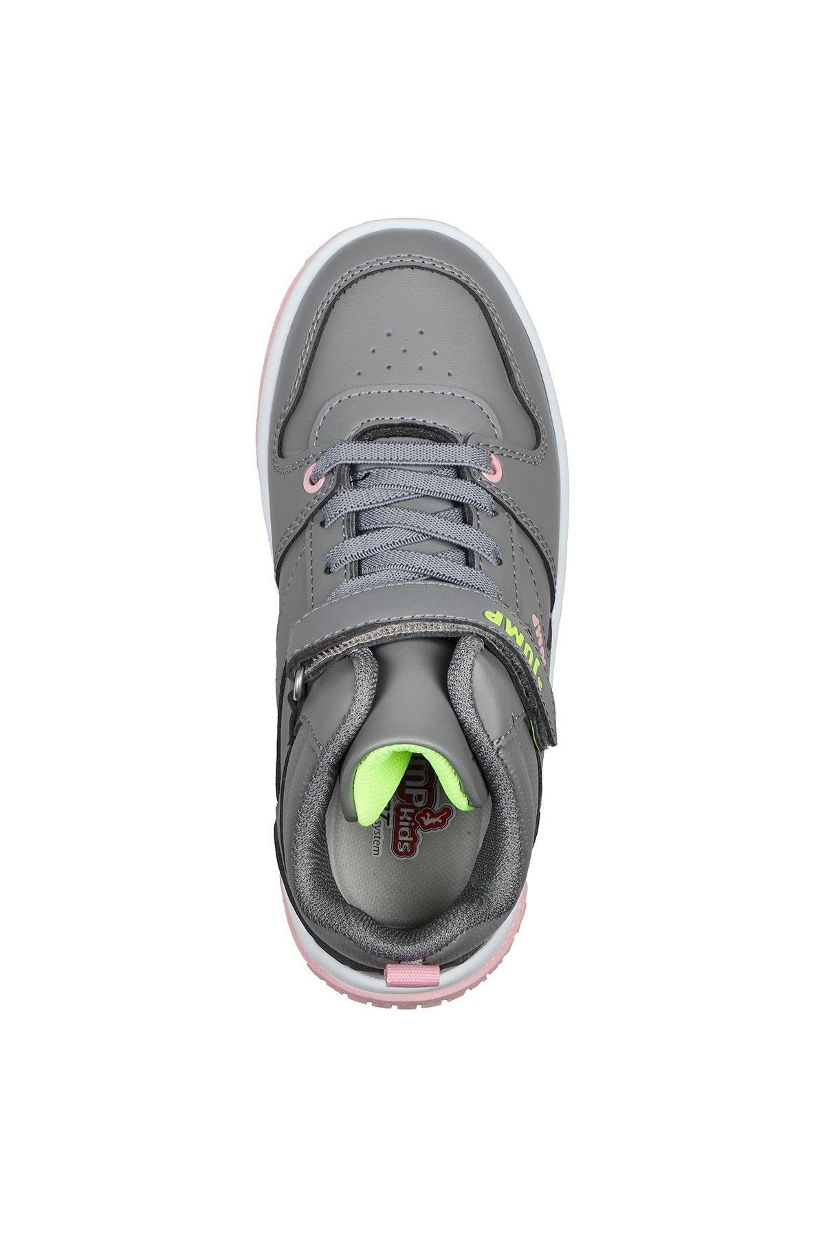 27758 Cırtlı Yüksek Bilekli Gri - Somon Pembe Kız Çocuk Sneaker Günlük Spor Ayakkabı