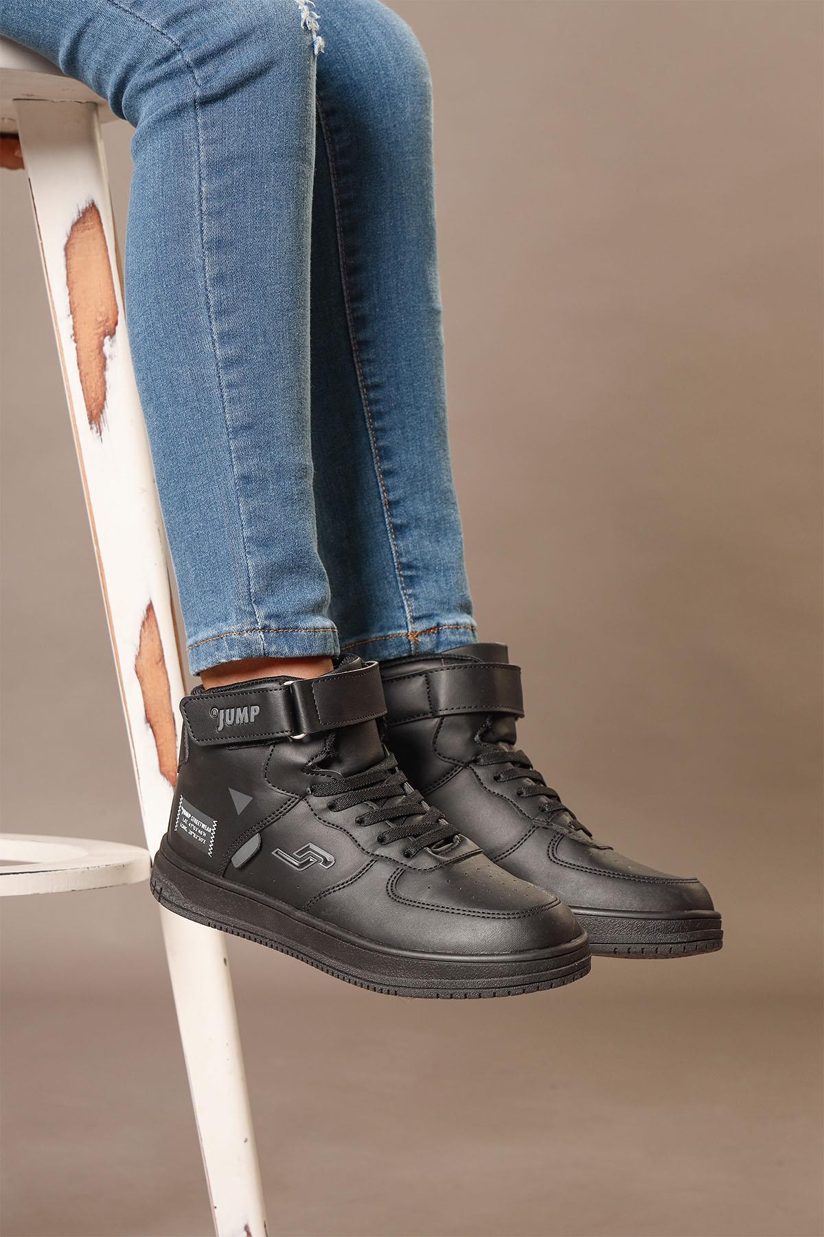 27834 Cırtlı Yüksek Bilekli Siyah Üniseks Çocuk Sneaker Günlük Spor Ayakkabı