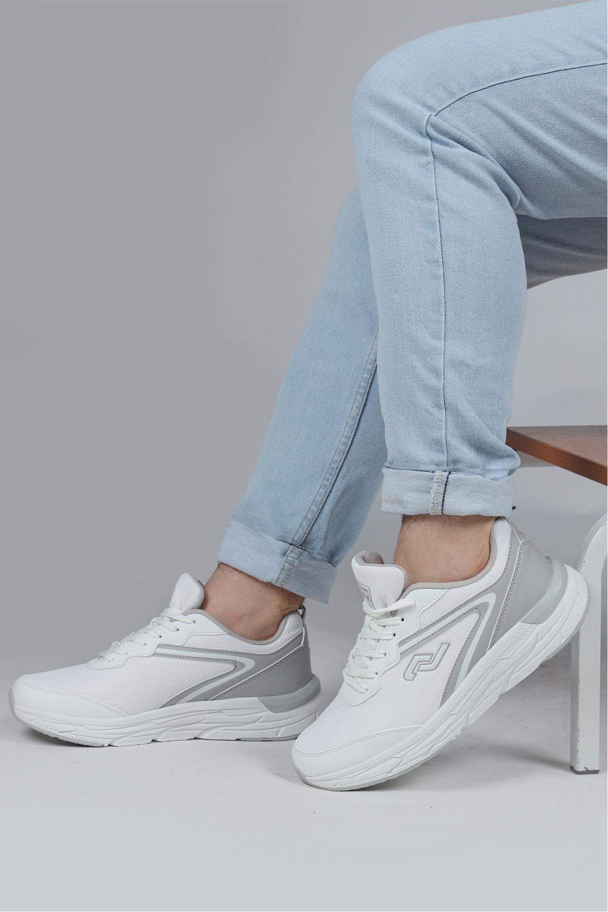 28037 Beyaz - Açık Gri Erkek Sneaker Günlük Spor Ayakkabı