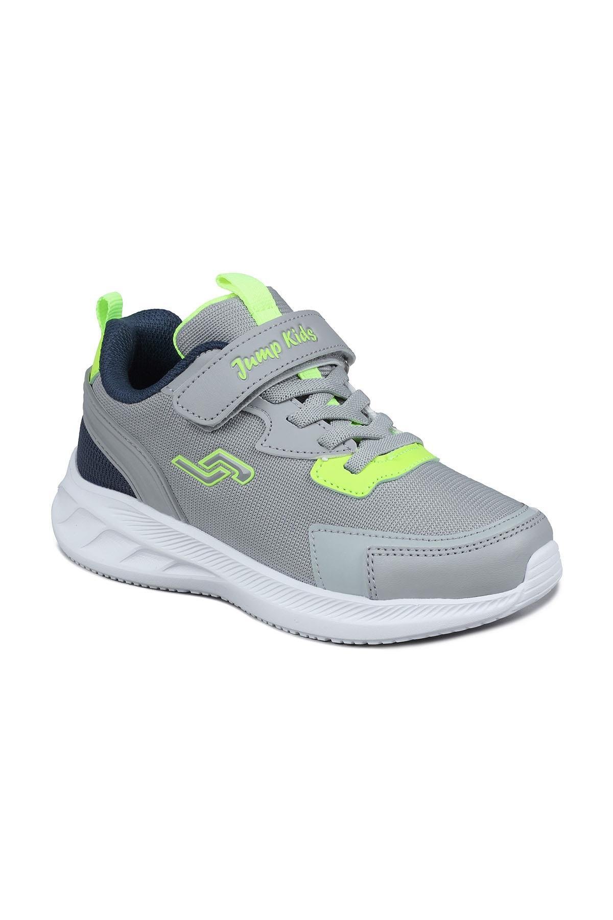 28106 Cırtlı Açık Gri - Neon Yeşil Üniseks Çocuk Sneaker Günlük Spor Ayakkabı
