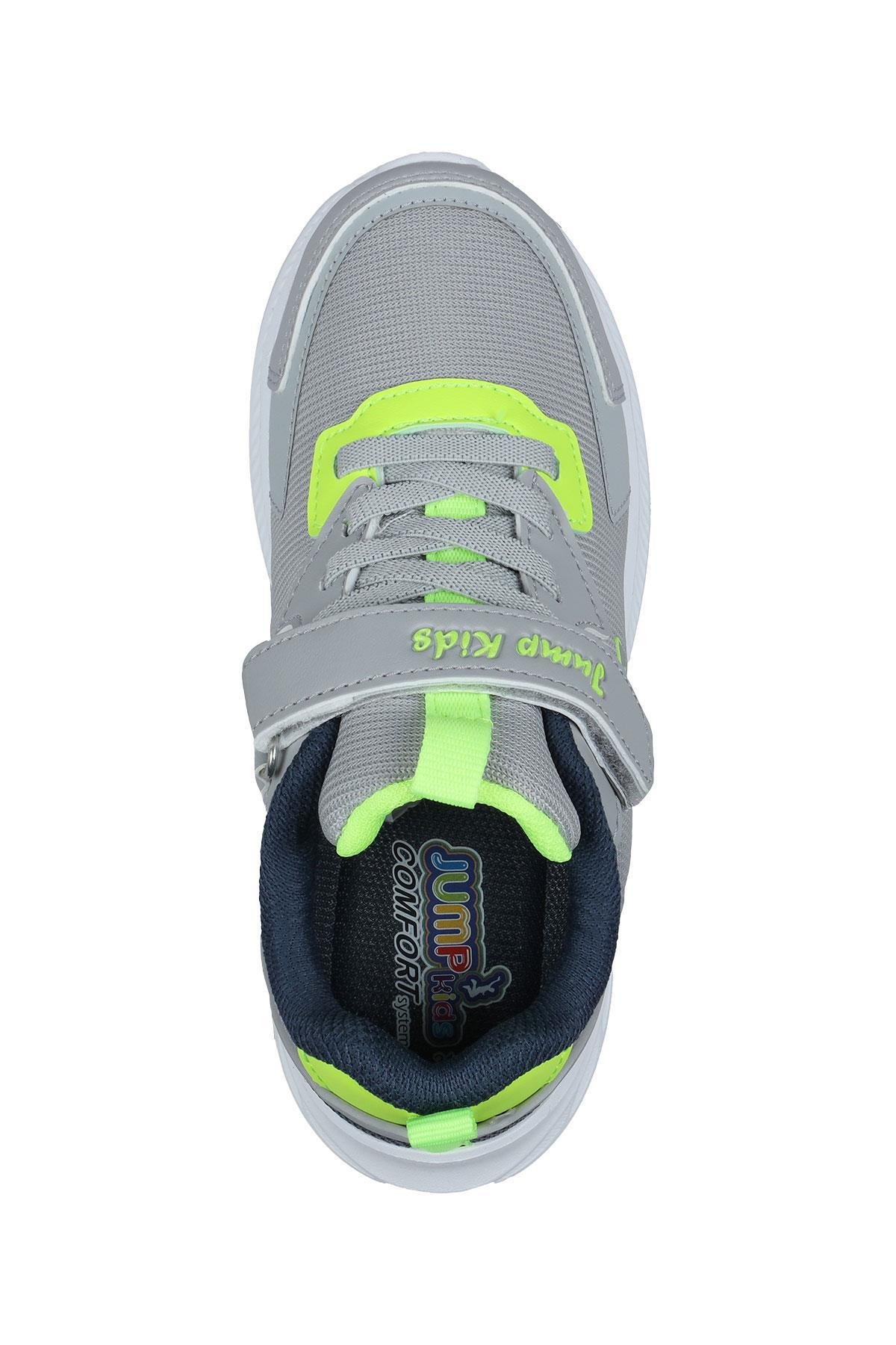 28106 Cırtlı Açık Gri - Neon Yeşil Üniseks Çocuk Sneaker Günlük Spor Ayakkabı