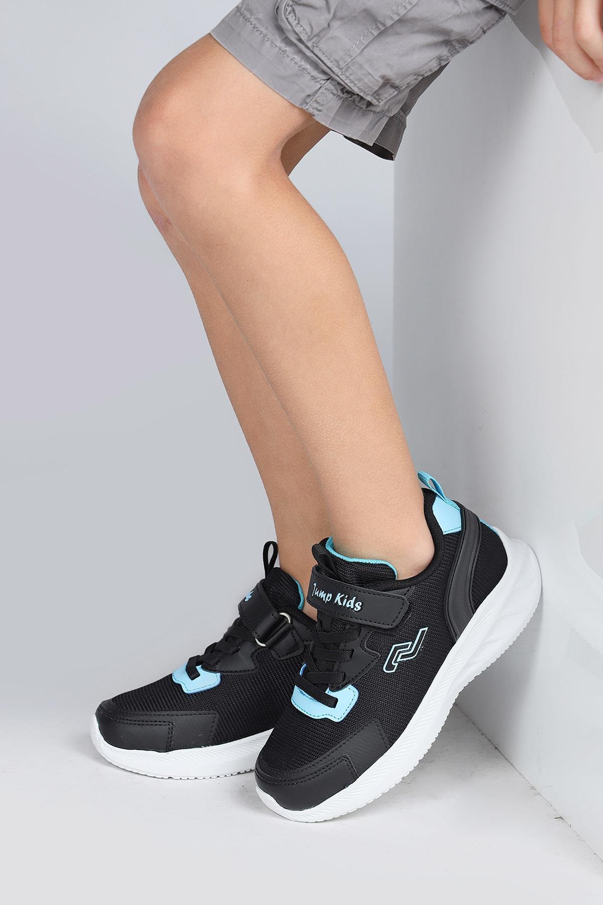 28106 Cırtlı Siyah - Mavi Üniseks Çocuk Sneaker Günlük Spor Ayakkabı