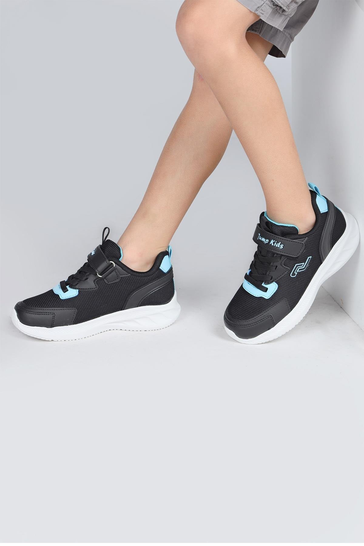 28106 Cırtlı Siyah - Mavi Üniseks Çocuk Sneaker Günlük Spor Ayakkabı