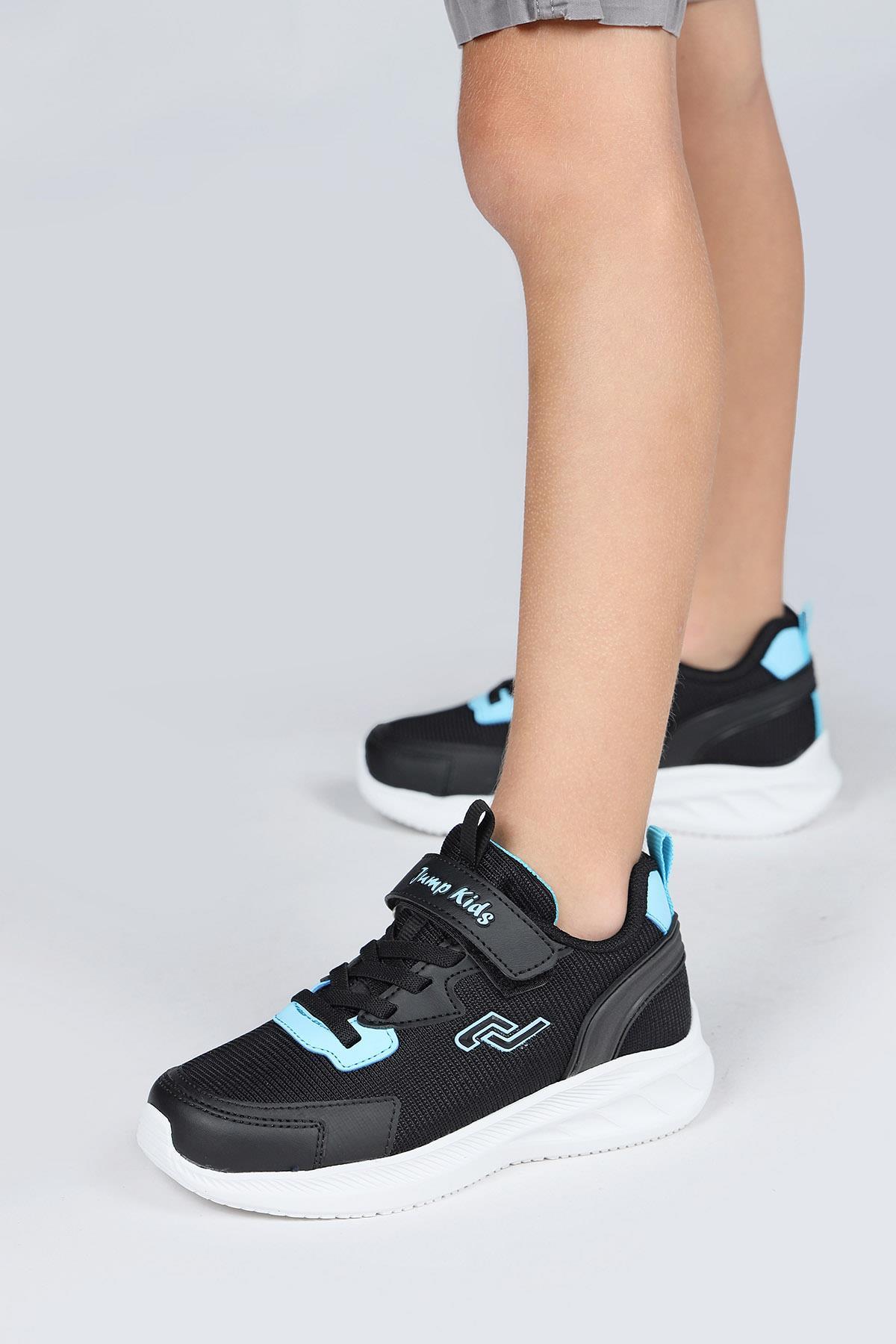 28106 Cırtlı Siyah - Mavi Üniseks Çocuk Sneaker Günlük Spor Ayakkabı