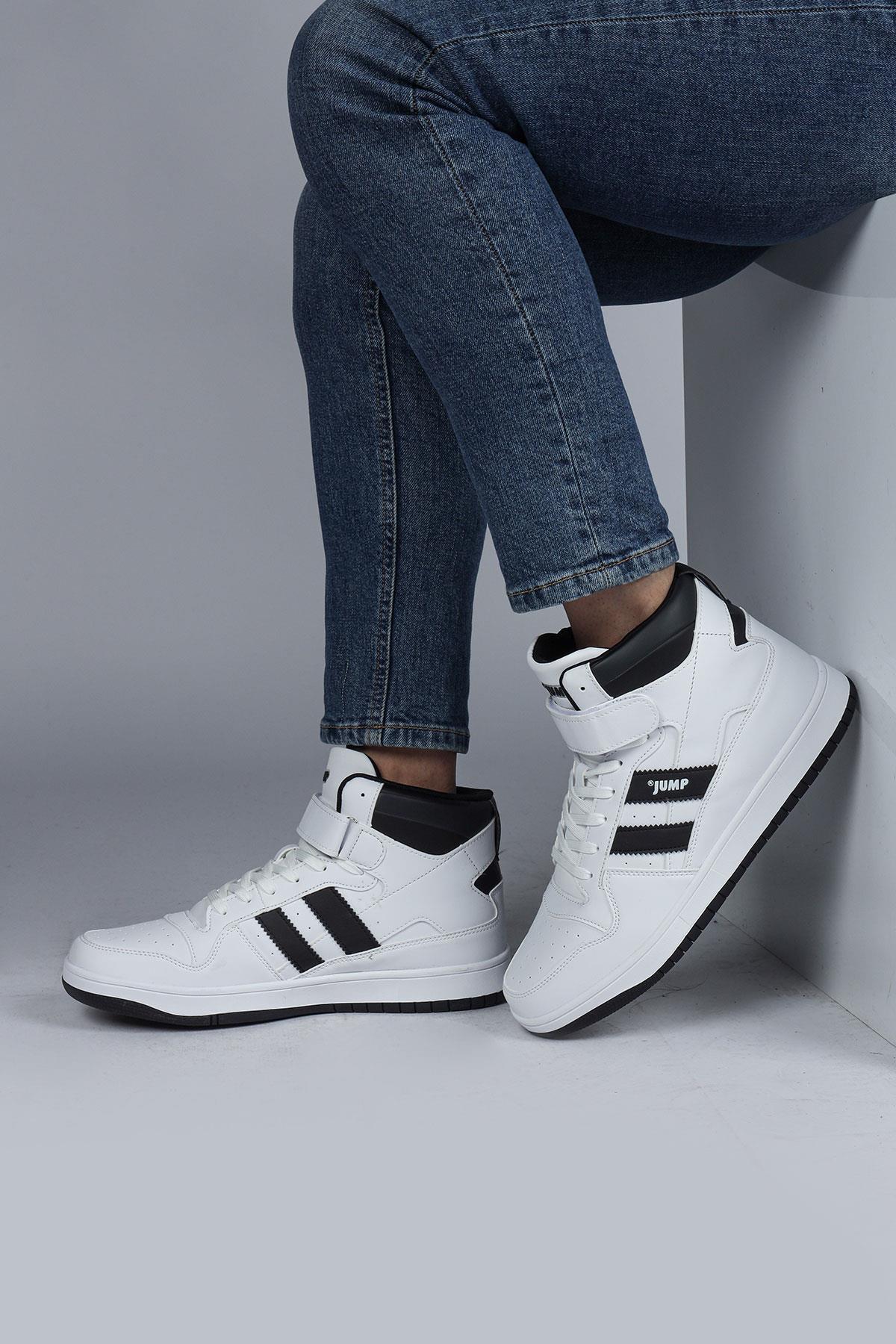 28504 Yüksek Bilekli Beyaz - Siyah Erkek Sneaker Günlük Spor Ayakkabı