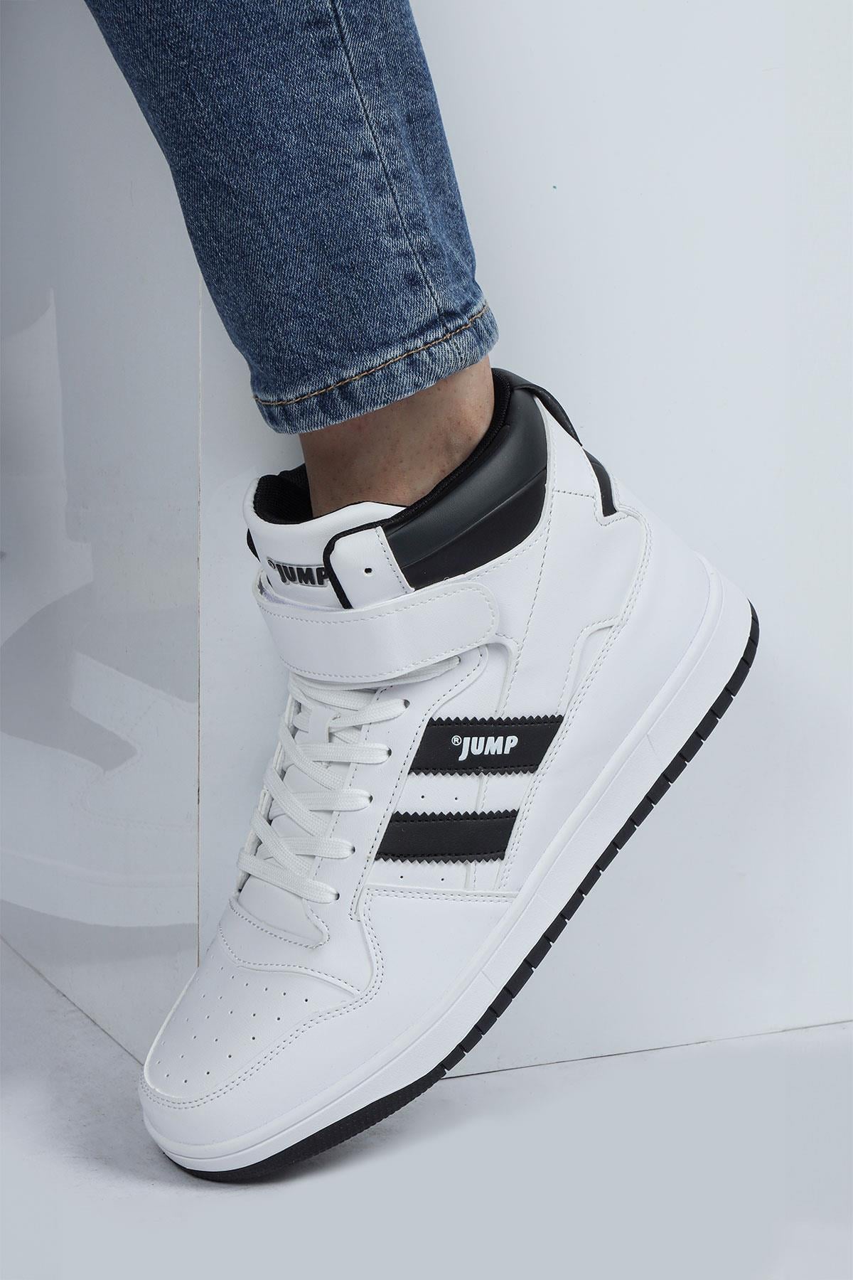 28504 Yüksek Bilekli Beyaz - Siyah Erkek Sneaker Günlük Spor Ayakkabı