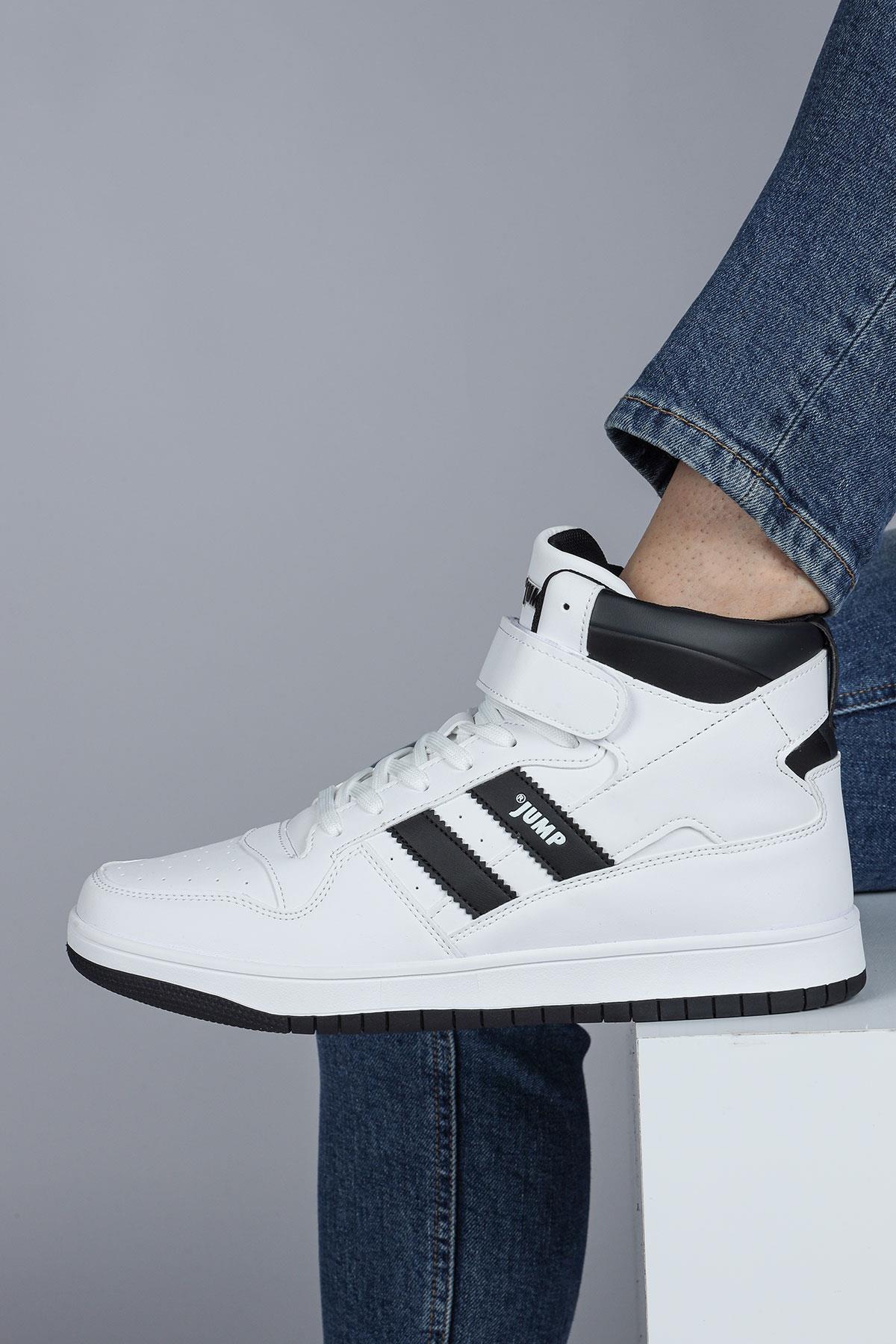 28504 Yüksek Bilekli Beyaz - Siyah Erkek Sneaker Günlük Spor Ayakkabı