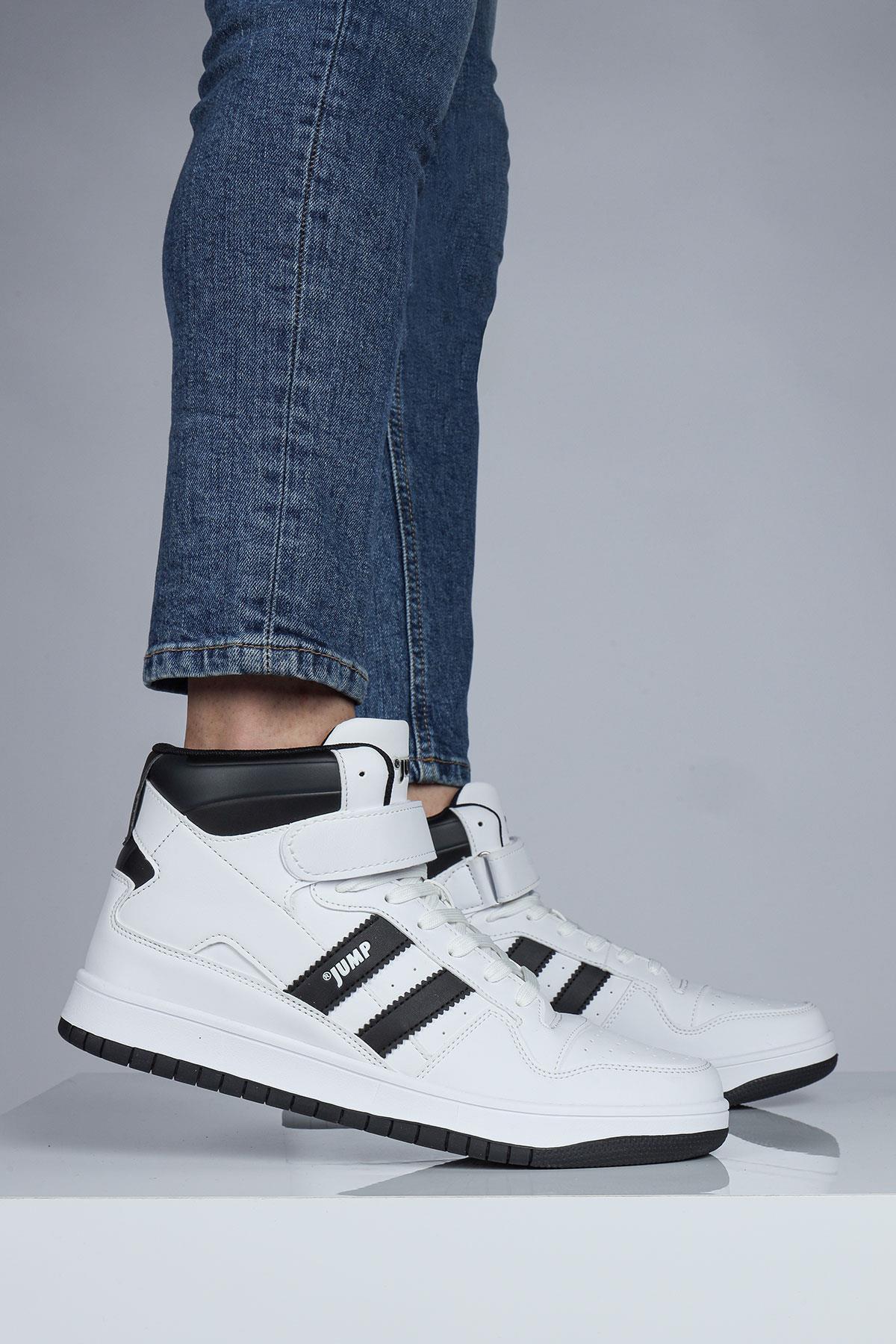 28504 Yüksek Bilekli Beyaz - Siyah Erkek Sneaker Günlük Spor Ayakkabı