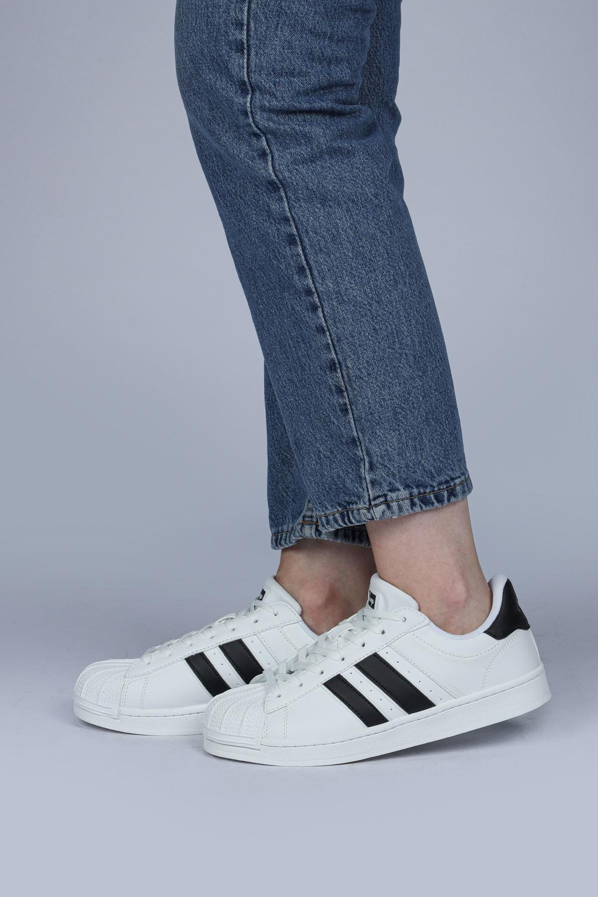 28787 Beyaz - Siyah Kadın Sneaker Günlük Spor Ayakkabı