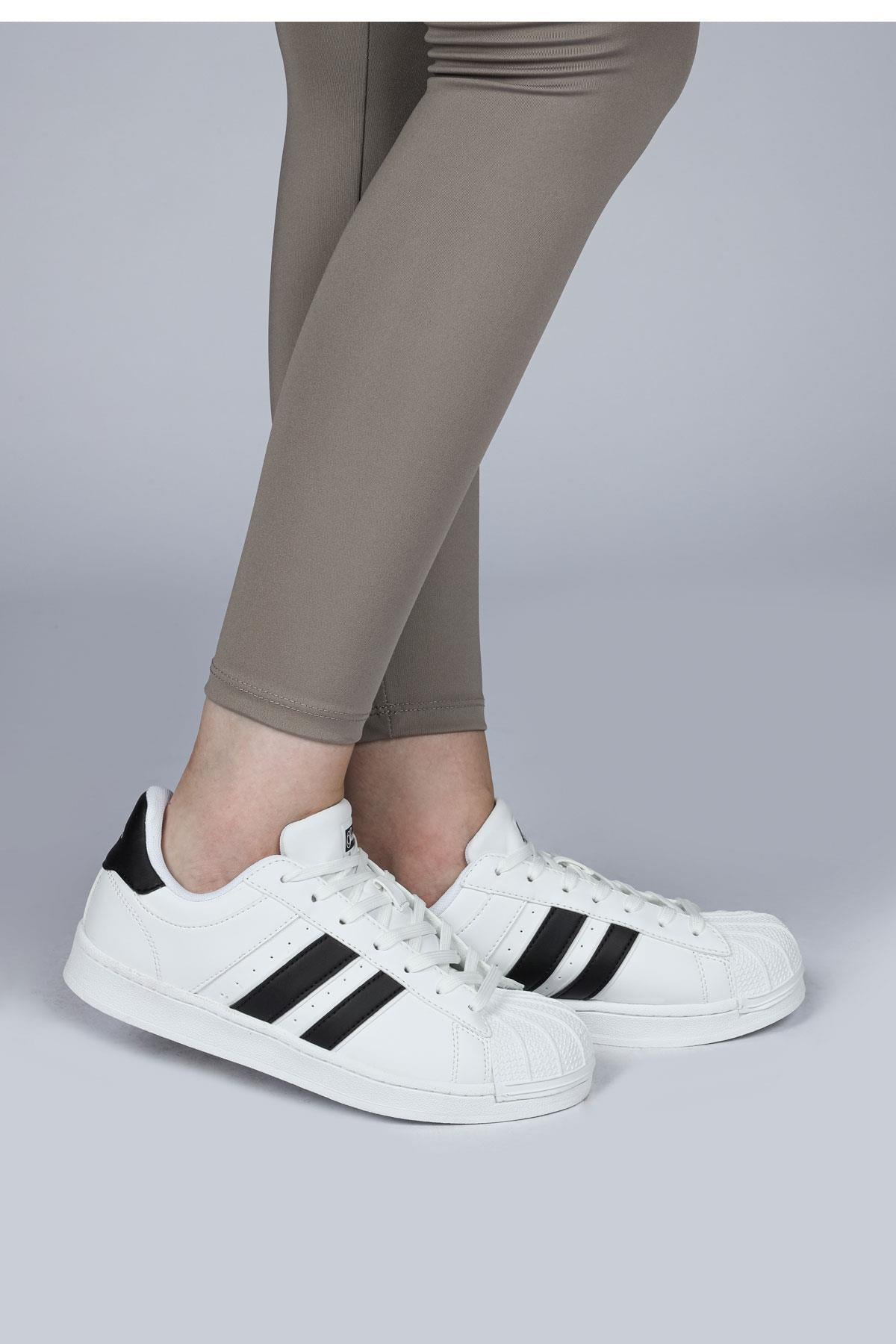 28787 Beyaz - Siyah Kadın Sneaker Günlük Spor Ayakkabı