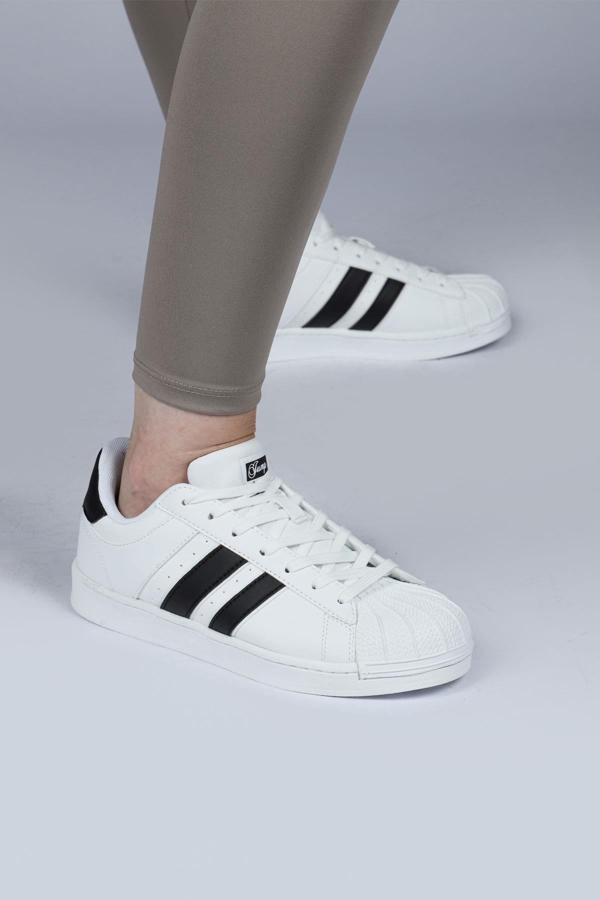 28787 Beyaz - Siyah Kadın Sneaker Günlük Spor Ayakkabı